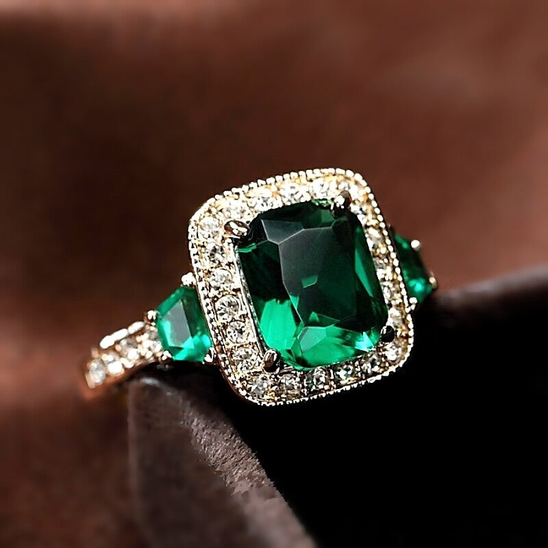 Vellaire™ Luxe Rose Gold Cushion Cut Pavé Green Crystal Ring