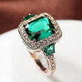 Vellaire™ Luxe Rose Gold Cushion Cut Pavé Green Crystal Ring