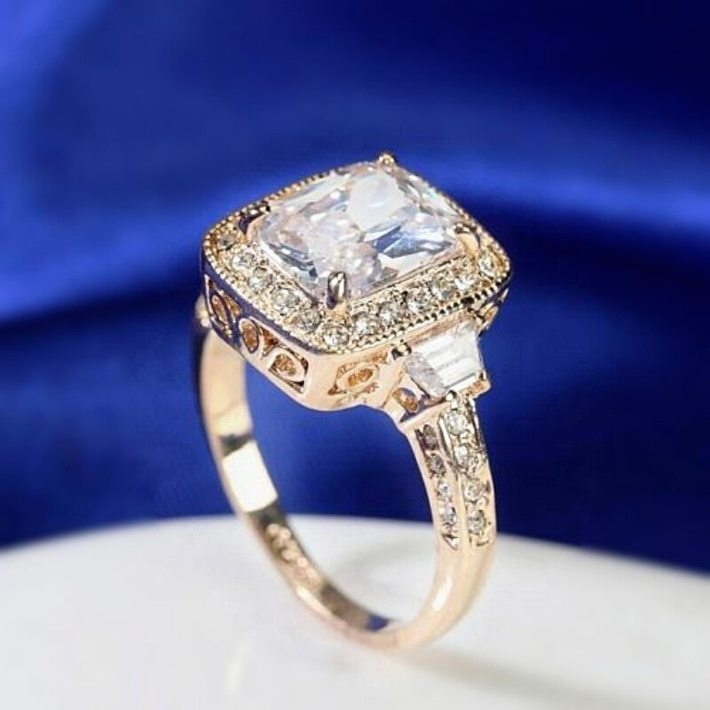 Vellaire™ 18K Rose Gold Radiant Cut Luxury Square Crystal Ring