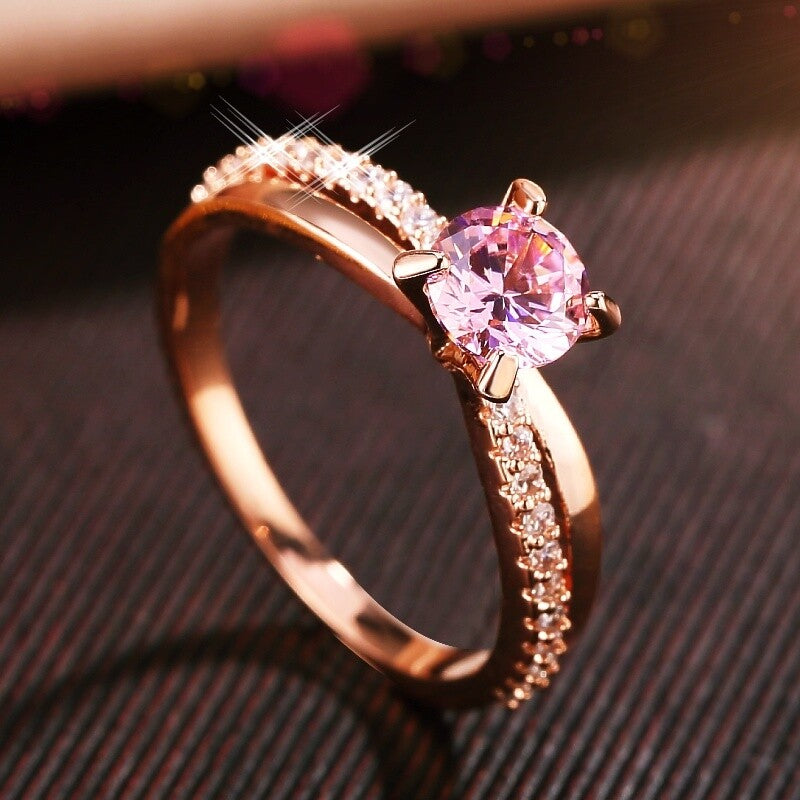 Vellaire™ 18K Rose Gold Round Cut Crossover Crystal Blush Ring