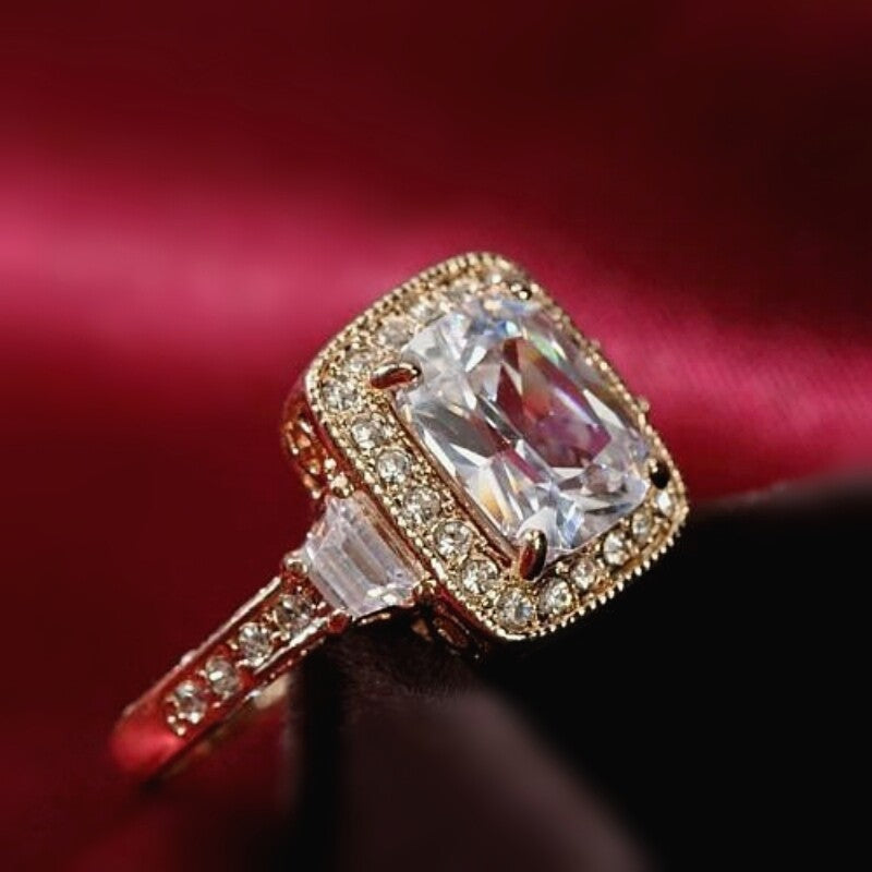 Vellaire™ 18K Rose Gold Radiant Cut Luxury Square Crystal Ring