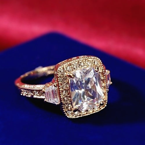 Vellaire™ 18K Rose Gold Radiant Cut Luxury Square Crystal Ring