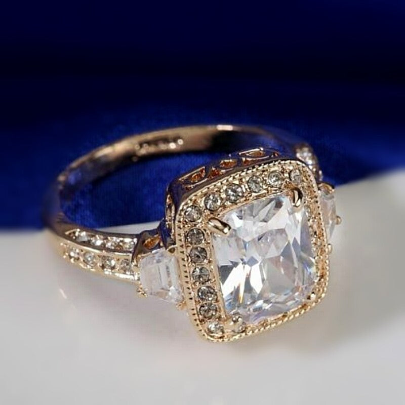 Vellaire™ 18K Rose Gold Radiant Cut Luxury Square Crystal Ring