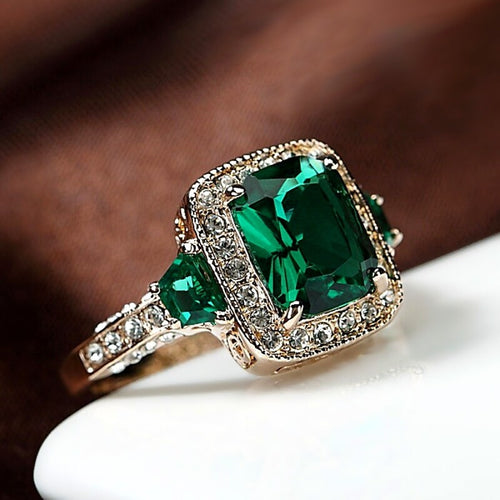 Vellaire™ Luxe Rose Gold Cushion Cut Pavé Green Crystal Ring