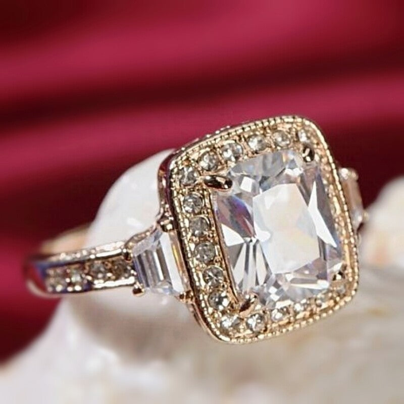 Vellaire™ 18K Rose Gold Radiant Cut Luxury Square Crystal Ring