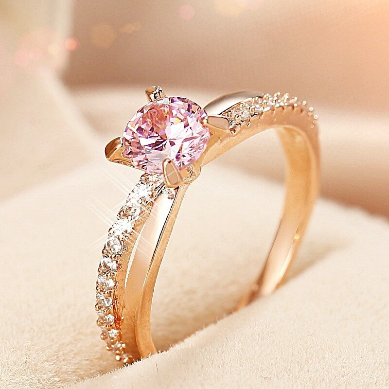Vellaire™ 18K Rose Gold Round Cut Crossover Crystal Blush Ring