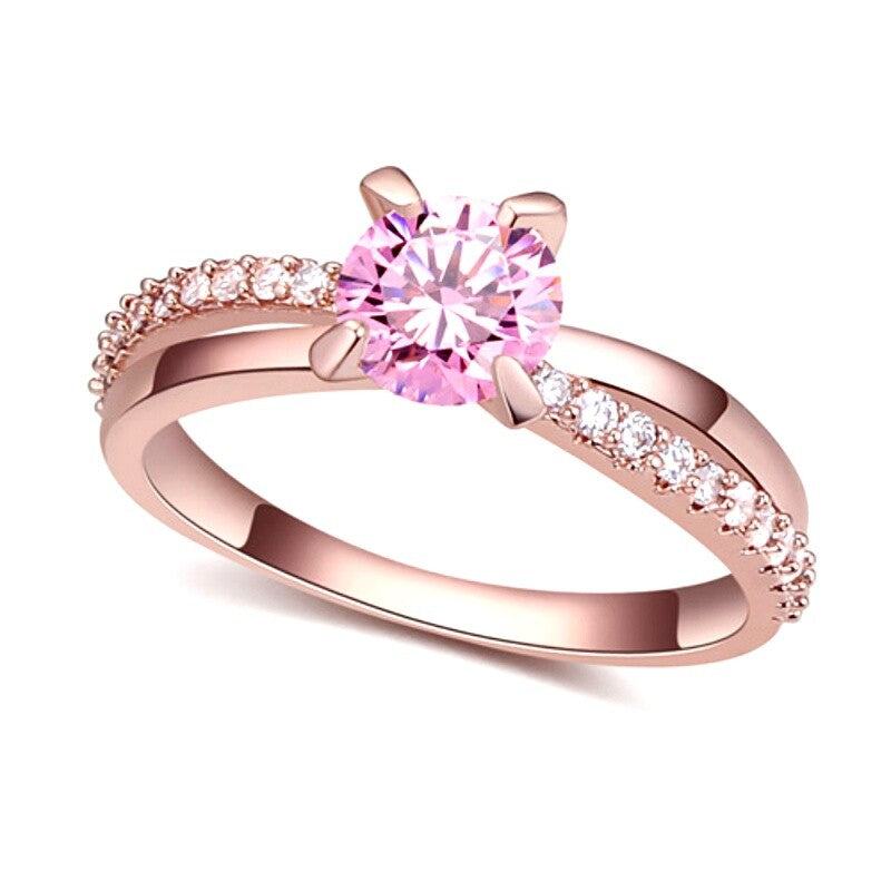 Vellaire™ 18K Rose Gold Round Cut Crossover Crystal Blush Ring